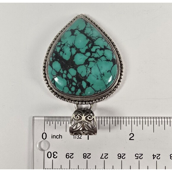 Sterling Silver Large Turquoise Pendant Heavy 42g Teardrop Beautiful - Picture 8 of 9